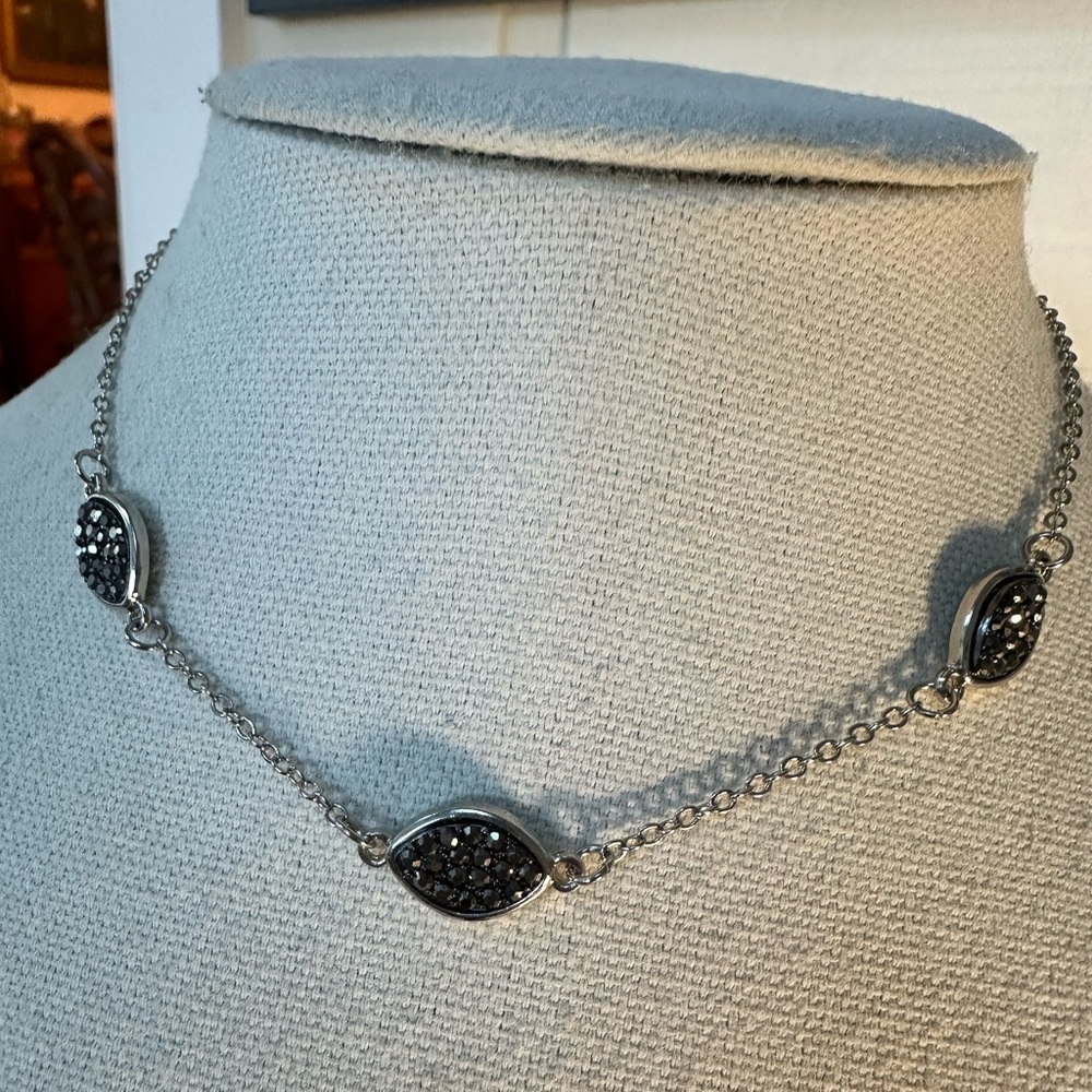 Silvertone marcasite style choker necklace or anklet